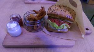 Beetroot burger - simply amazing! at Vege Bistro - Polish Vegan Food in Warsaw