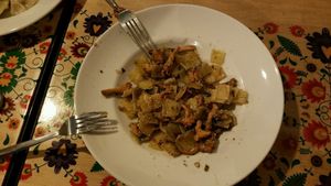 fried noodles with fresh mushrooms  at Vege Bistro - Polish Vegan Food in Warsaw