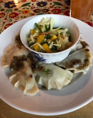 Vegan pierogis with different fillings. at Vege Bistro - Polish Vegan Food in Warsaw