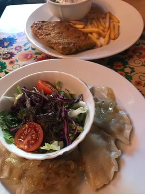 pierogi and cutlet at Vege Bistro - Polish Vegan Food in Warsaw
