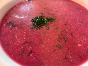 Cold beet soup at Vege Bistro - Polish Vegan Food in Warsaw