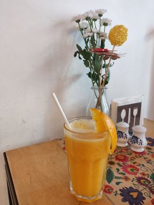 Freshly squized orange juice at Vege Bistro - Polish Vegan Food in Warsaw