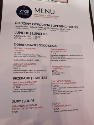 Menu at Vege Bistro - Polish Vegan Food in Warsaw