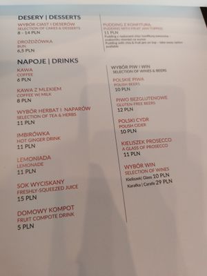 Drink menu at Vege Bistro - Polish Vegan Food in Warsaw