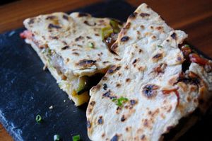 One of the à la carte starters: Tortillas with vegetables and vegan cheese at Nyama in Ljubljana