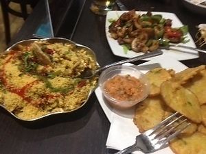Bhel puri, Chilli Mushrooms and Aloo fritters at Bhel Puri House in Reading