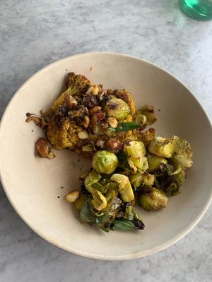 Awesome curried Cauli and Brussels! Sooooo good, would order again with Tofu! at Flower Child in Scottsdale