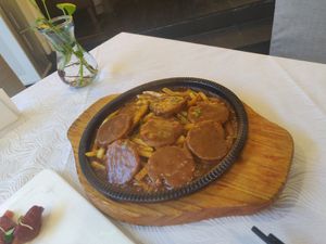 This was basically "steak" and chips, very tasty at Huā Kāi SùShí 花开素食 - Dongcheng in Beijing