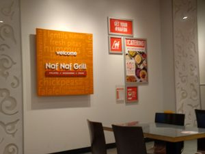 Welcome sign at Naf Naf Grill in Chicago