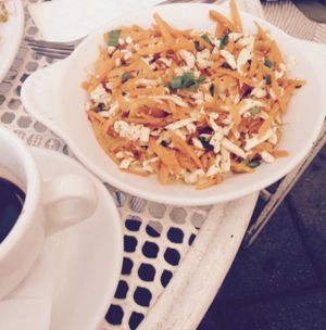 tofu and carrots  at Cafe Mlynek in Krakow