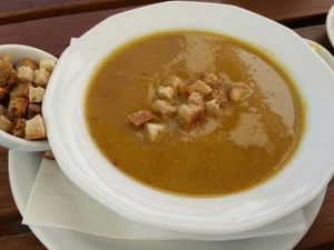 onion soup at Cafe Mlynek in Krakow