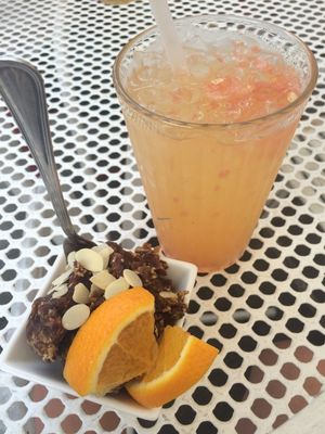 Can't remember exactly what this vegan desert was, but I think it was date, banana and almond. Very tasty, as was the lemonade!  at Cafe Mlynek in Krakow