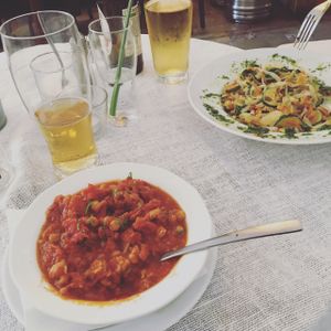 Lecso and noodles at Cafe Mlynek in Krakow