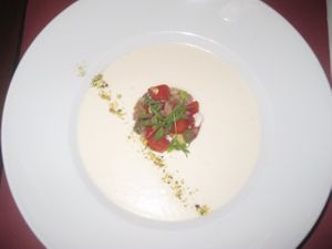 Watermelon and avocado tartare with almond cream at Botanique in Madrid