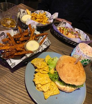 Tex mex burger, sweet potato fries, potato fries, broodje frikandel 💕  at Rebel Rebel in Dordrecht