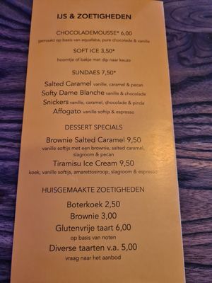 Menu at Rebel Rebel in Dordrecht