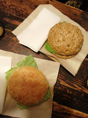 Burger with broccoli and potato at veGusta in Rome