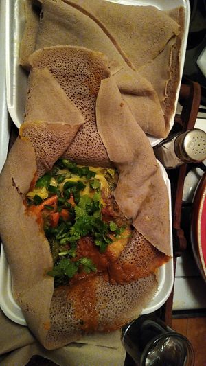 I added cilantro and green peppers to my takeout order at Gojo Ethiopian in Phoenix