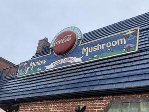 The sign  at Mellow Mushroom in Asheville