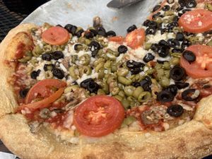 Vegan pizza  at Mellow Mushroom in Asheville