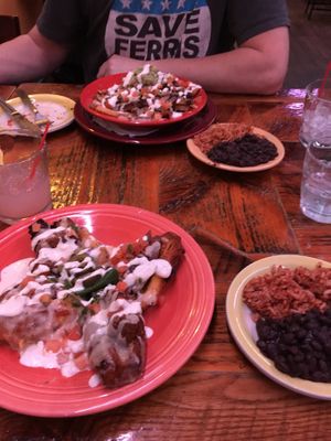 Seitan stuffed plantains , portobello and fries...  at Mexican Radio in Schenectady