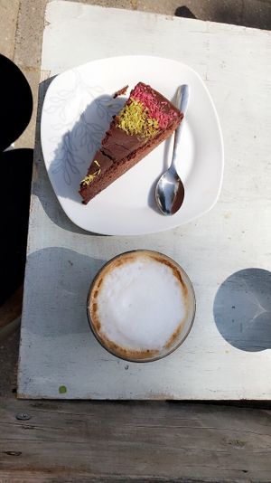 Chocolate cake and cappuccino  at Anat in Groningen