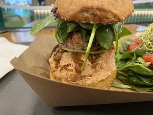 Bbq jackfruit burger  at Plant Theory in Miami