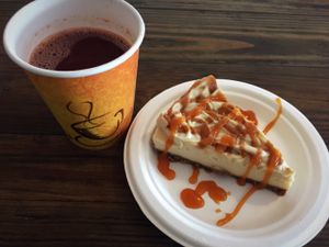 Raw Guava cheesecake & CocoCeps hot beverage! at Plant Theory in Miami