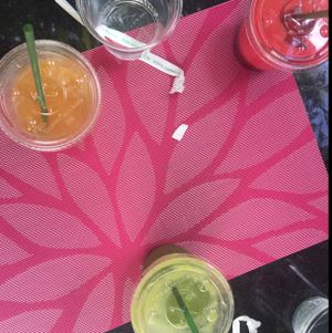 kombucha, green juice and beet carrot juice at Plant Theory in Miami