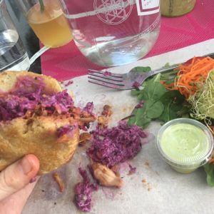 messy jackfruit burger at Plant Theory in Miami