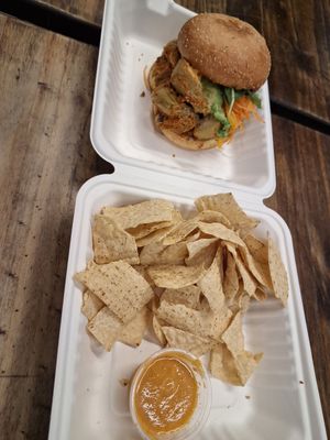 Southern baked artichik`n Club with chips at Plant Theory in Miami