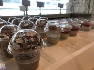 Different chia puddings  at Yi in Athens