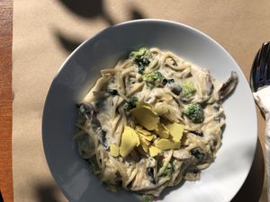 Pasta Alfredo with quinoa spaghetti  at Yi in Athens