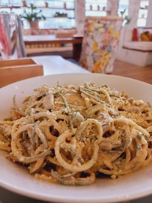 Zucchini Noodles a la Carbonara at Yi in Athens