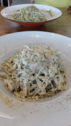 Raw vegan carbonara at Yi in Athens