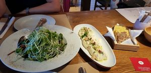 Hummus and zucchini caponata. at Yi in Athens