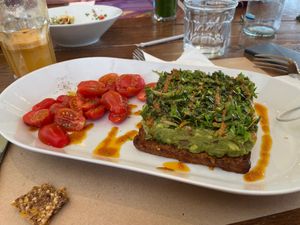 Avocado spicy tart  at Yi in Athens