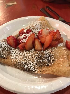 Vegan crêpe with dark chocolate and fresh strawberries  at Eldur og Is - Fire and Ice in Reykjavik