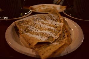 Vegan crepes, filled with; Dark Chocolate buttons, Banana & Oreo pieces!  at Eldur og Is - Fire and Ice in Reykjavik