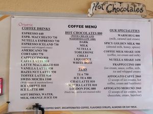 Coffee menu at Eldur og Is - Fire and Ice in Reykjavik