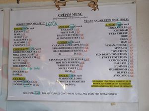 Crêpes menu at Eldur og Is - Fire and Ice in Reykjavik