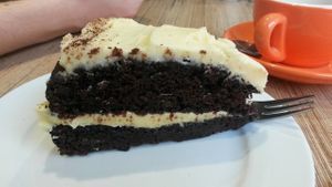 Vegan chocolate courgette and vanilla cake at Bicis y Mas in York