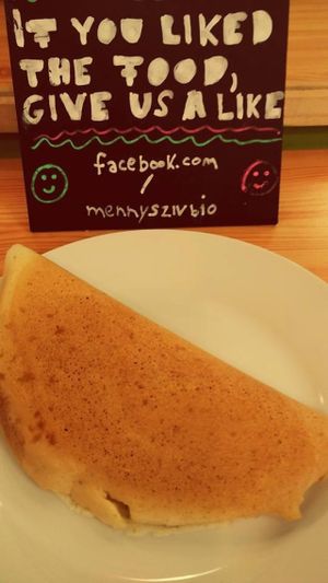 Vegan peanut and corn pancake at Mennyorszag Szive in Budapest