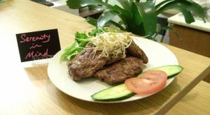 Asian vegan soya meat at Mennyorszag Szive in Budapest