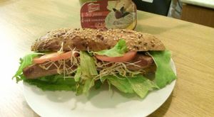 Vegan hotdog at Mennyorszag Szive in Budapest