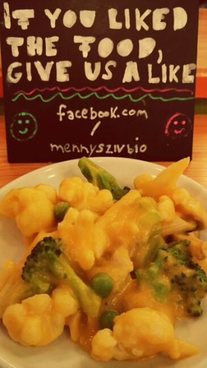 hot salads with carrot vegan cheese sauces at Mennyorszag Szive in Budapest