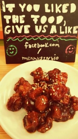 caramelized soya meats at Mennyorszag Szive in Budapest