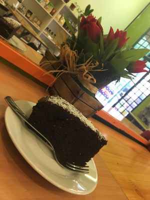 Decadent choloate cake, very tasty at Mennyorszag Szive in Budapest