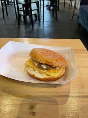 Vegan breakfast sandwich   at Guru Donuts in Boise