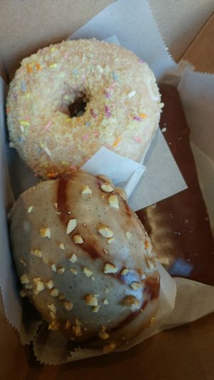 Sea Salt Chocolate, Alice in Wonderland, Peanut Buddah Mocha  at Guru Donuts in Boise